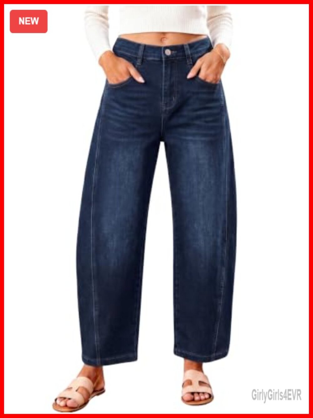 Barrel Leg Cropped Ankle Jeans High Waist Loose Fit Women's Denim